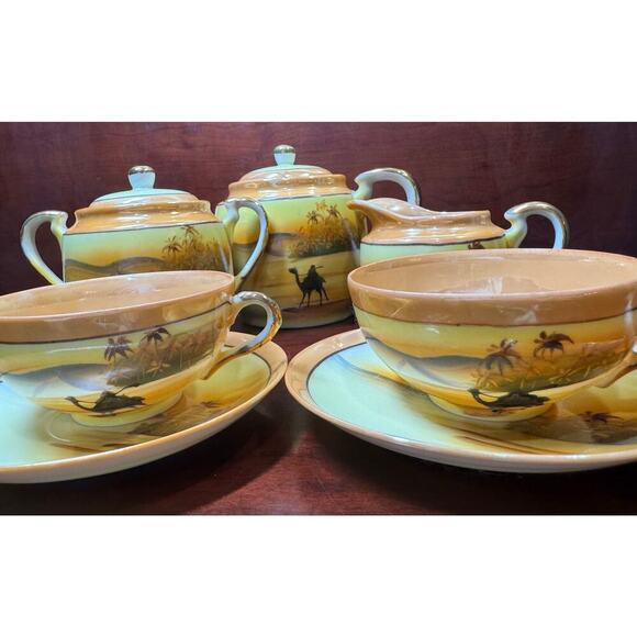 Antique Lustre Egyptian Revival Desert Scene Tea Set 1920s Jap313 From Japan - Picture 9 of 12
